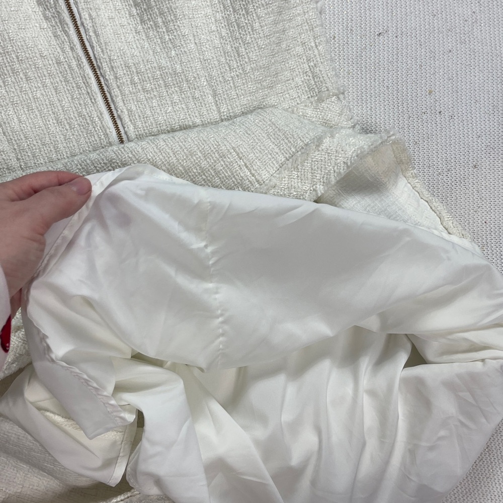 New AQUA
Tweed Short Sleeve Mini Dress Cream Tweed Dress with Gold Buttons - Picture 7 of 16